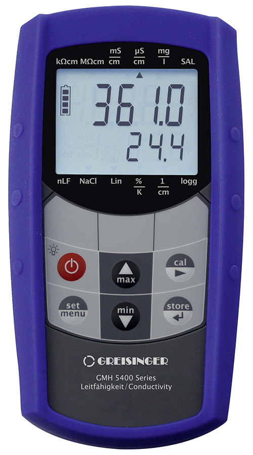 Waterproof handheld device for conductivity measurement