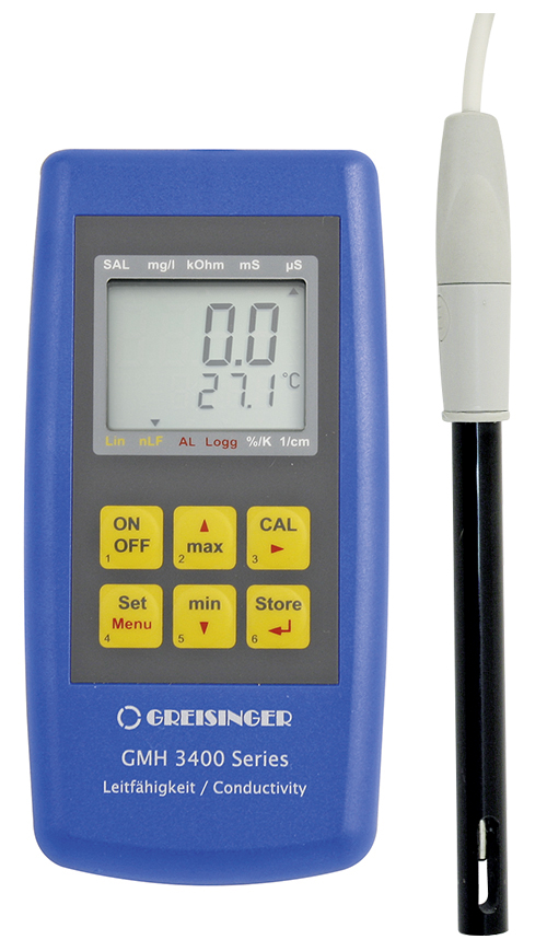 Conductivity measuring device incl. 4-pole measuring cell, with data logger